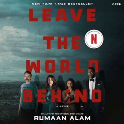 Boek cover van Leave the World Behind met de personages van de Netflix film