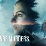 Promotieafbeelding van de Netflix-serie The Åre Murders, met een vrouwengezicht, een man in een besneeuwd landschap en het Netflix-logo.