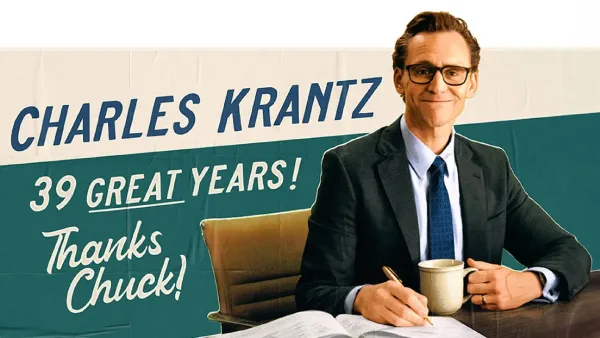 Tom Hiddleston als Charles Krantz in de film The Life of Chuck Stephen King