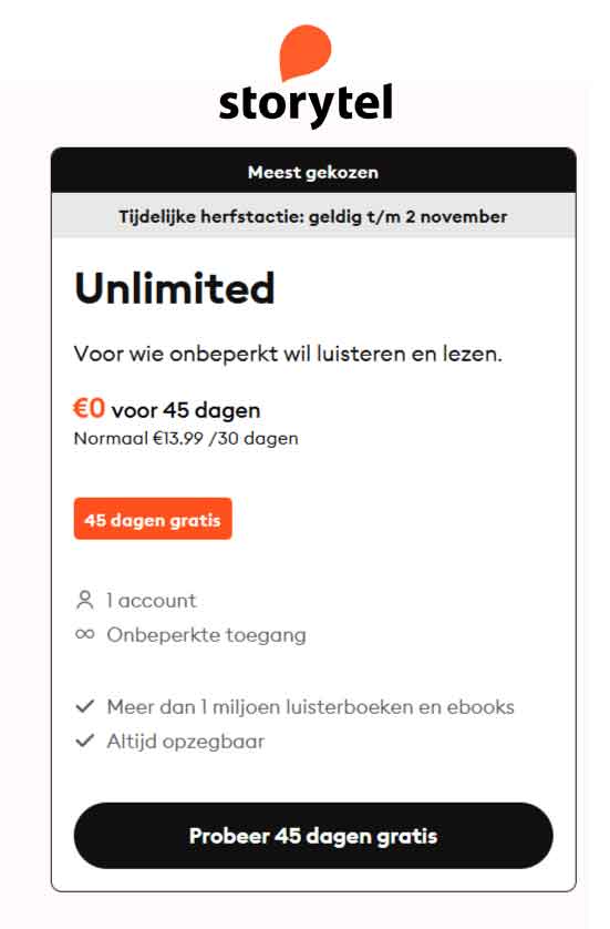 Storytel luisterboeken abonnement aanbieding – 45 dagen gratis luisteren en lezen