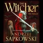 Boekomslag van The Witcher - het kruispunt der raven van Andrzej Sapkowski met Geralt met getrokken zwaard en raven op de achtergrond.
