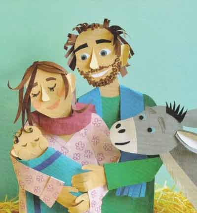 illustratie van maria en jozef met baby jezus in de stal