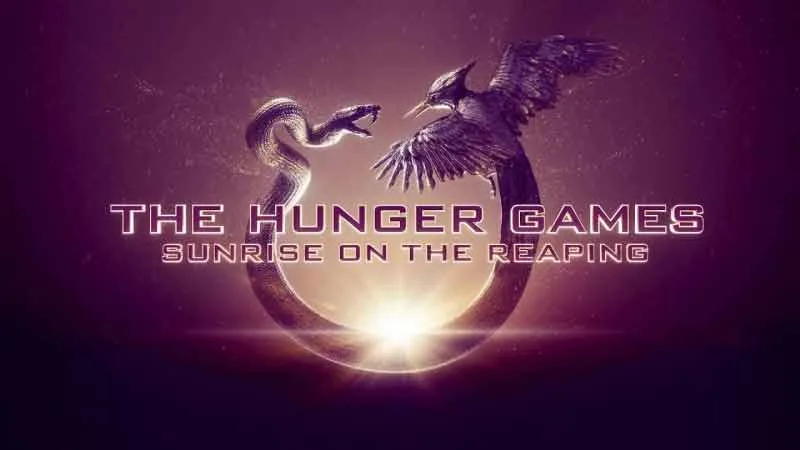 The Hunger Games: Sunrise on the Reaping logo met slang en vogel
