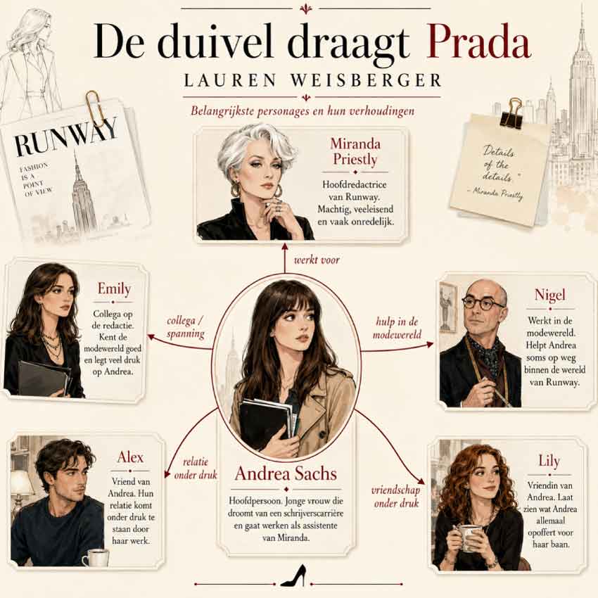 Karaktermap De duivel draagt Prada Lauren Weisberger — Andrea Sachs, Miranda Priestly, relaties en machtsverhoudingen
