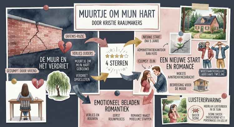 Moodboard Muurtje om mijn hart van Kristie Raaijmakers – sfeer van bescherming, stille bosranden, kwetsbaarheid en slow-burn romantiek