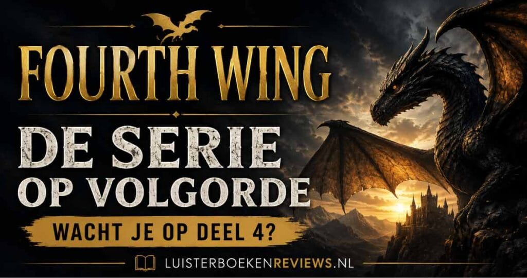 Fourth Wing-serie van Rebecca Yarros met draak en de tekst De serie op volgorde